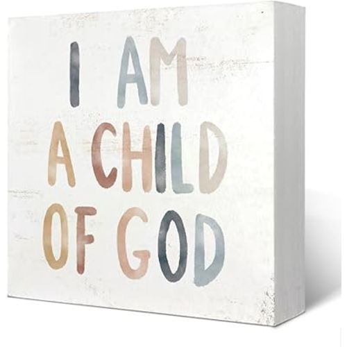 Boho Neutral Baby Girl Boy Nursery Decor - I am a Child of God Christian Wood Box Sign Desk Decor, Toddler Boy Girl Room Decor, Christian Desk Decor, Bible Verse Decor, 5x5