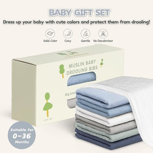 Muslin Baby Drool Bibs 6Pack Soft Square Adjustable Baby Bandana Bibs for Unisex Girls & Boys - Blue