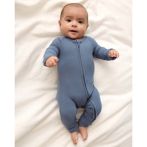 Hazy Blue Ribbed Zippy | Little Sleepies
