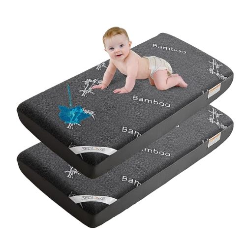 BEDLORE Waterproof Crib Mattress Protector 2 Pack, Ultra Soft Bamboo Viscose Crib Mattress Pad Cover, Noiseless Toddler Mattress Protector for Standard Baby Crib Mattress Size 52''x28'', Dark Gray - Crib (52"X28") - Bamboo Viscose-Gray