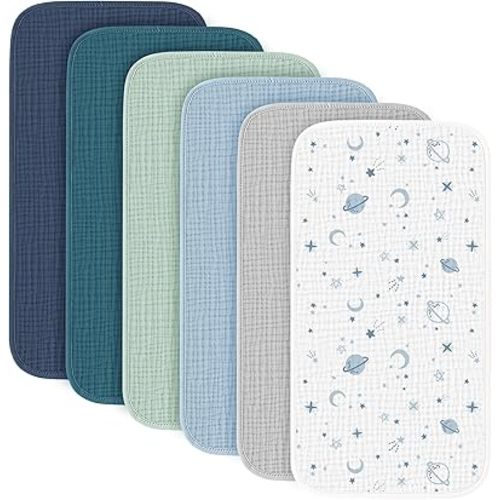Konssy 6-Pack Muslin Baby Burp Cloths, Large 100% Cotton Burping Clothes, Soft & Absorbent for Newborns, Baby Boys and Girls