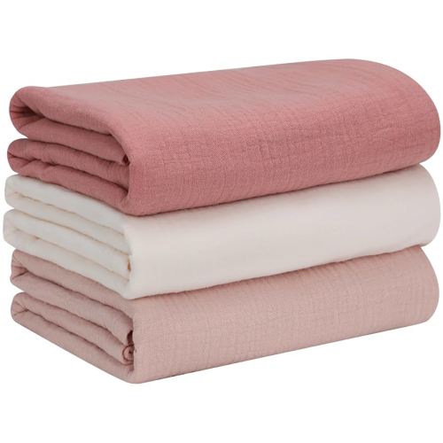Baby Muslin Swaddle Blankets for Girls, 3-Pack Soft and Breathable Cotton Swaddles, Large 37 x 49 inches Receiving Blankets, Essentials for Newborns, Unisex 003