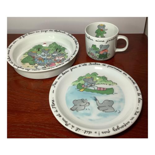 Vintage 3- Piece Babar Dish Set, Haviland Limoges, Made in France, 1950’s, Collectable Plates, Babar The Elephant, French Porcelian