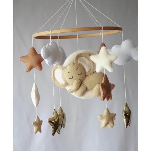 Elephant Baby Mobile – Handmade Felt Safari Crib Decor  –Felt Baby Mobile – Crib Mobile – Neutral Nursery Decor – Baby Shower Gift