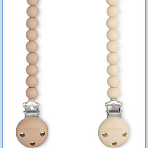 Comfy Cubs Pacifier Clips 2 Pack - 100% Food Grade Silicone Baby Pacifier Clips, BPA & PVC Free - CPSIA Certified, Lightweight and Flexible Baby Gifts - Beige & Light Beige
