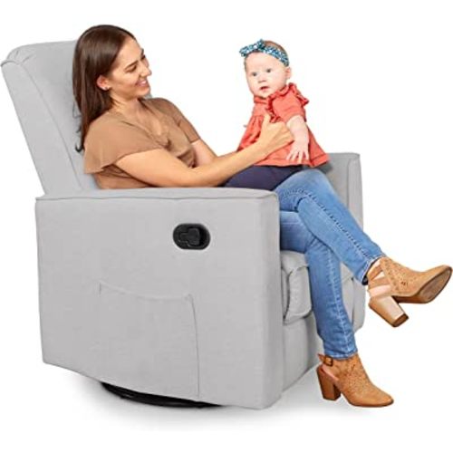 Evolur Raleigh Upholstered Plush Seating Glider Swivel, Rocker, Recliner, Glider for Nursery in Misty Grey, Greenguard Gold Certified, Modern Nursery Recliner, Environmentally Conscious Glider