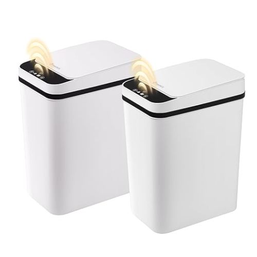 2 Pack Automatic Bathroom Trash Can 2.6 Gallon Smart Touchless Motion Sensor Trash Can with Lid Electric Waterproof Narrow Small Garbage Bin