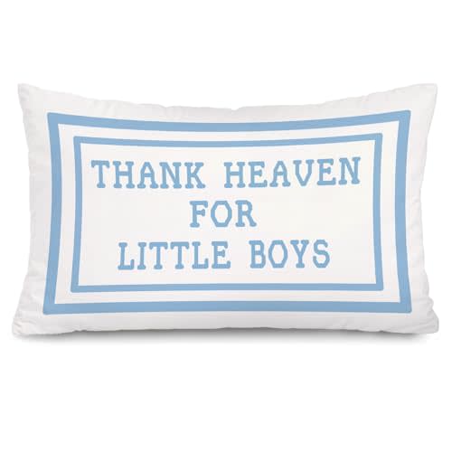 Baby Boy Nursery Decor Thank Heaven for Little Boys 12x20 Pillow Cover, Blue It's A Boy Sign, Newborn Gifts,Baby Shower Decorations Gift for Toddler Little Boy Room Playroom