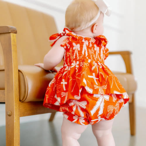 Orange and White Bows Diaper Cover Set I Poppy Kids Co