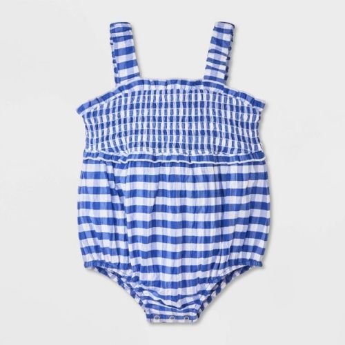 Baby Girls' Gingham Romper - Cat & Jack™ Blue 3-6M