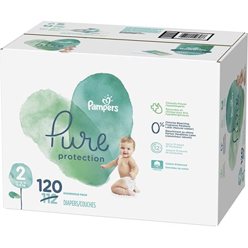 Diapers Size 2, 120 Count - Pampers Pure Protection Disposable Baby Diapers, Hypoallergenic and Unscented Protection, Enormous Pack