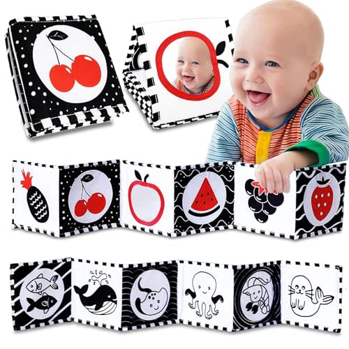 High Contrast Baby Toys For Newborn: Black And White Baby Toys Book 0-3 Months - Tummy Time Mirror For Infant 6 7 8 9 10 11 12 Months Developmental Toys Montessori Sensory Toys Baby Girls Boys Gift