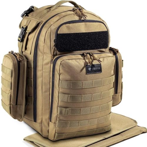 Dad Diaper Bag, Mens Diaper Bag Backpack with Diaper Changing Mat, Military Diaper Backpack with Molle Webbing, Waterproof Pouch, Baby Wipes pocket, Insulated Bottle Pockets- Jungle Brown