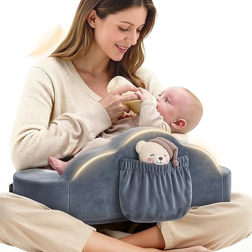 Jaxmoon Nursing Pillows for Breastfeeding, Almohada De Lactancia para Bebe, Memory Foam Breastfeeding Pillow, Baby Feeding Pillow for New Mom, Adjustable Waist Strap, Storage Pocket, Grey