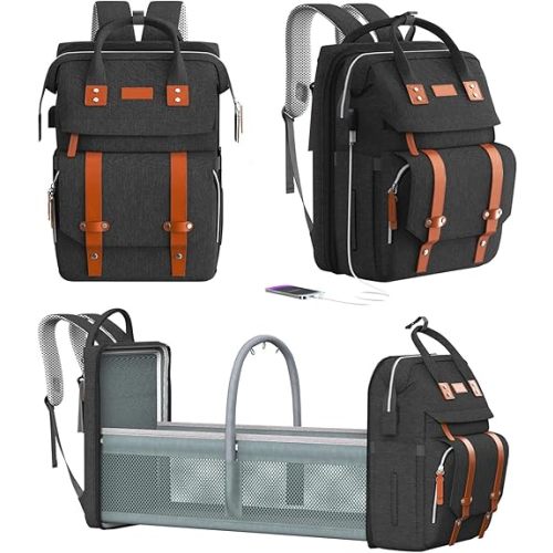 Diaper Bag Backpack with Changing Station, Large Baby Backpack for Travel, Multifunctional Baby Bag for Mom & Dad, Black