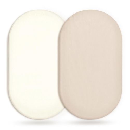 GRSSDER Stretchy Ultra Soft Fitted Bassinet Sheet 2 Pack, Universal Fit for Bassinets Baby Cradle Moses Basket Oval Rectangle Mattress Safe and Snug, Jersey Bassinet Sheets for Girls, Cream/Beige