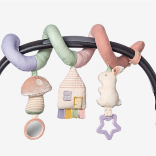 Itzy Ritzy Spiral Car Seat & Stroller Activity Toy - Stroller & Car Seat Toys for Ages 0 Months and Up - Hanging Toys Include Dangling Ring, Mirror and Textured Ribbons (Pastel Rainbow)