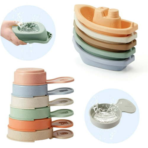 Bath Boat Train Play Set for Small Kids, 11 Pcs Mold-Free Bathtub Toys, BPA-Free, Safe for Baby 1-3, Beach, Pool, Tub