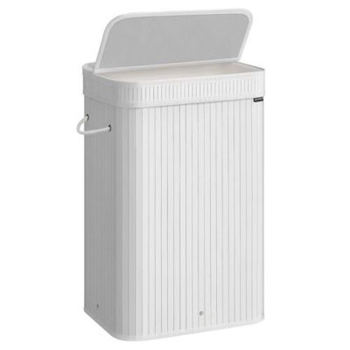 Songmics 26 Gallons Laundry Hamper With Lid Bamboo Laundry Basket With Handles White