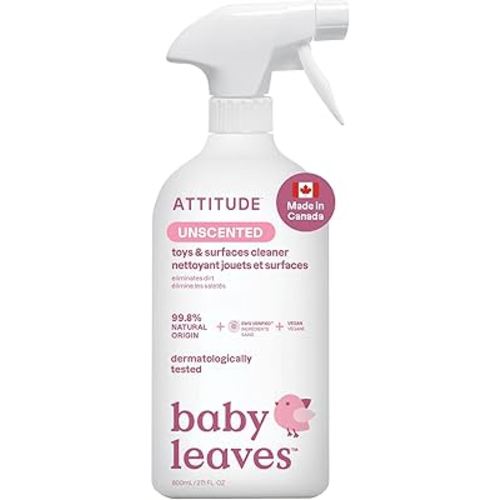 ATTITUDE Toy and Surface Cleaner, Made in Canada, EWG Verified Multi-Surface Products, Vegan, Naturally Derived Multipurpose Cleaning Spray, Unscented, 800 mL