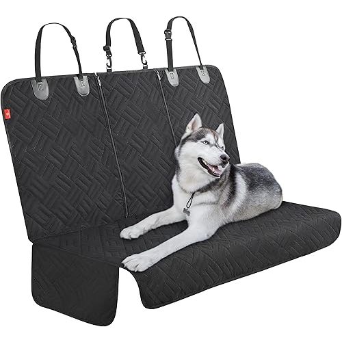 Helteko Car Seat Cover for Back Seat - Extra Durable Bench Seat Protector with Side Flaps, 100% Waterproof, Scratchproof, and Non-Slip - Universal Fit for Cars, Trucks, and SUVs - Black, HK-SC09