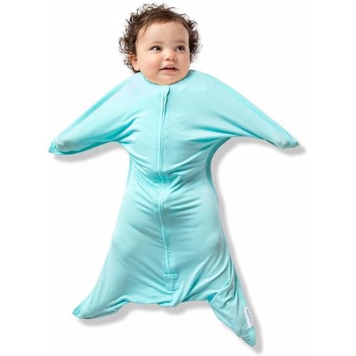 SleepingBaby EverSoft Zipadee-Zip Transition Swaddle - Roomy Wearable Blanket with Two Way Zipper - Viscose from Bamboo - Sea Glass, Large (12-24 Month)