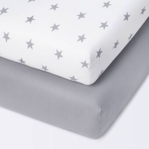 Fitted Mini Crib Jersey Sheet - Cloud Island™ Star/gray 2pk