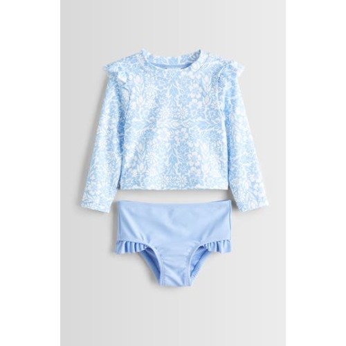 Ruffle Trim Two-Piece Rashguard Swimsuit, 9M