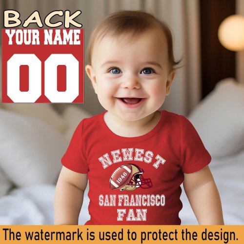 Newest fan San Francisco football bodysuit, 49er baby, gift for baby shower party, one piece bodysuit, custom name and number