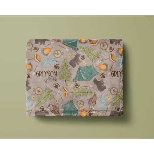 Woodland Blanket Camping Personalized Name Blanket Forest Animal Baby Blanket Birthday Gift For Kids Baby Shower Gift Custom Name Blanket