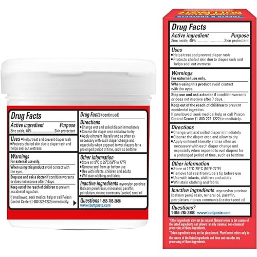 Boudreaux's Butt Paste Maximum Strength Diaper Rash Cream, Ointment for Baby, 2 oz Tube & 14 oz Jar - 2 Ounce & 14 Ounce