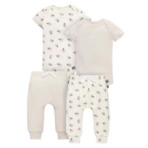Modern Moments by Gerber Baby Neutral Super Soft Bodysuit and Pant, 4-Piece Outfit Set, Sizes Newborn - 12 Months