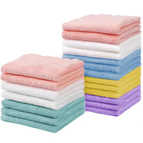 Puomue 20 Pack Baby Washcloths, Multicolor Microfiber Coral Fleece, 7" X 9", Ultra Soft and Absorbent Baby Washcloths for Newborns and Toddlers, Gentle for Sensitive Skin