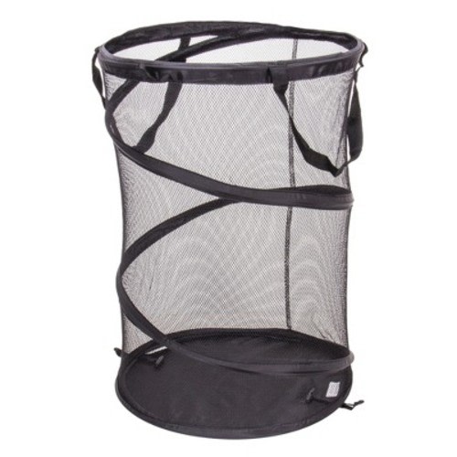 Pop-Up Mesh Laundry Hamper, Springform Steel Frame, Mesh Lining for Air Circulation, Large Capacity, Easy Set-Up, Compact Storage, Black