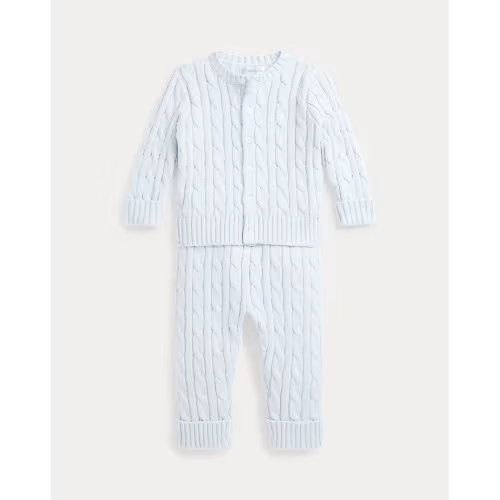 Cable-Knit Cotton Cardigan & Pant Set