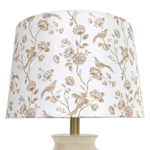 Off White Ceramic Crackle Lamp with Chinoiserie Print Shade, 22"