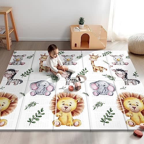 NOONKTY 79 x 71 Foldable Large Play Mat for Babies, Non Toxic Foam Play Mat, Thick & Waterproof Baby Playmat for Floor, Anti-Slip Baby Playpen Mat for Toddlers