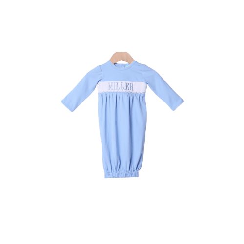 Smocked/Embroidered Custom Blue Knit Layette Gown