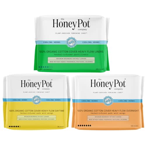 The Honey Pot Company - Herbal Heavy Flow Bundle - Heavy Overnight, Daytime, & Liners - Infused w/Essential Oils for Cooling Effect & Organic Cotton Cover - Sanitary Pads - Feminine Care - FSA