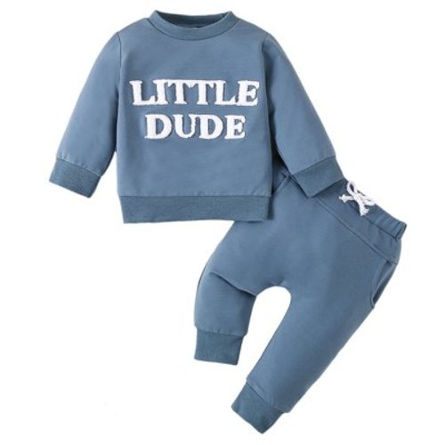 HCNTES Toddler Baby Girl Boy Fall Winter Clothes Long Sleeve Funny Letters Sweatshirt Pullover Tops Pants Set, 0-6 Months Blue