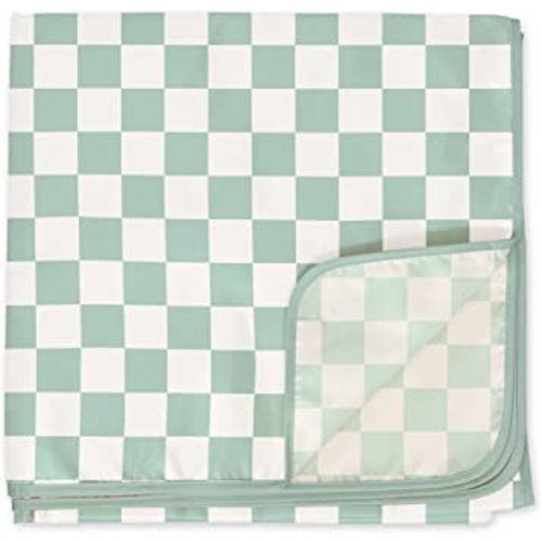 Tiny Twinkle Mess-Proof Splat Mats for Under high Chairs or Table Cover Art Projects for Baby and Toddler - Waterproof, Washable Floor or Table Splash mat 51" x 51" (Sage Checkers)