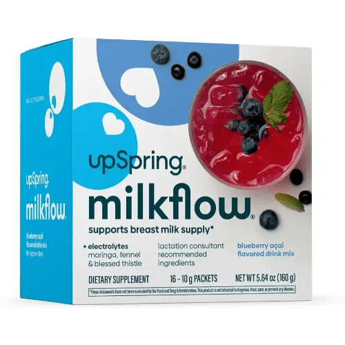 UpSpring Milkflow Electrolyte Breastfeeding Supplement Drink Mix Fenugreek-Free, Moringa & Blueberry Acai Flavor, Lactation Supplement to Support Breast Milk Supply and Restore Electrolytes, 16 Mixes
