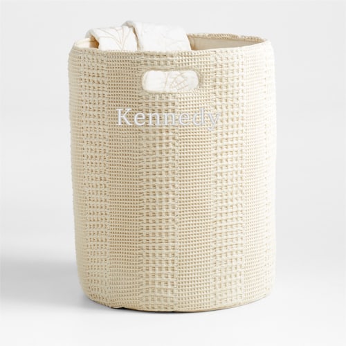 Personalized Nella Cream Cotton Waffle Weave Kids Hamper with Handles
