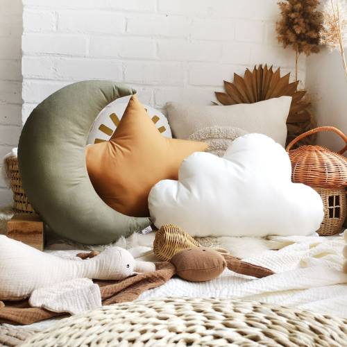 Olive Green Moon Pillow, Green nursery decor ideas, Forest Green Nursery Decor, Nursery Star pillows, Jungle Nursery Boy, The Butter Flying