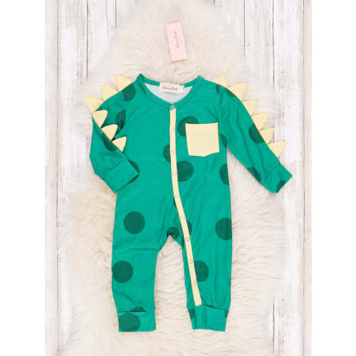 Green and Yellow Dot Dino Sleeper Pajamas