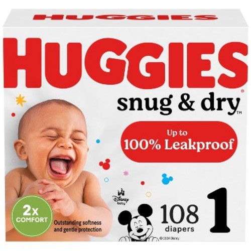 Huggies Snug & Dry Baby Disposable Diapers – (Select Size and Count), Size: Size 1