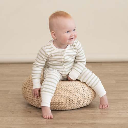 Organic Convertible Zip Romper - Sage Stripes