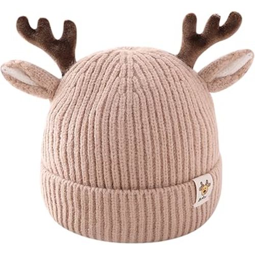 Baby Beanie Hat Cute Antlers Reindeer Crochet Knitted Hat Winter Warm Cap for Toddler Boys Girls