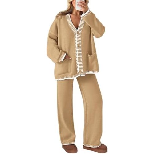 PRETTYGARDEN Lounge Sets for Women Fall 2025 Loungewear 2 Piece Outfits Cardigan Sweaters Track Suit Matching Winter Clothing