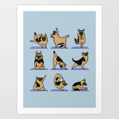 German Shepherd Yoga Art Print by Huebucket | Society6